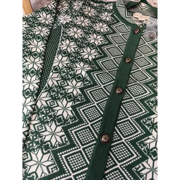 Vitange Appleseeds  green ivory fair isle Nordic button up soft c… - Picture 9 of 11